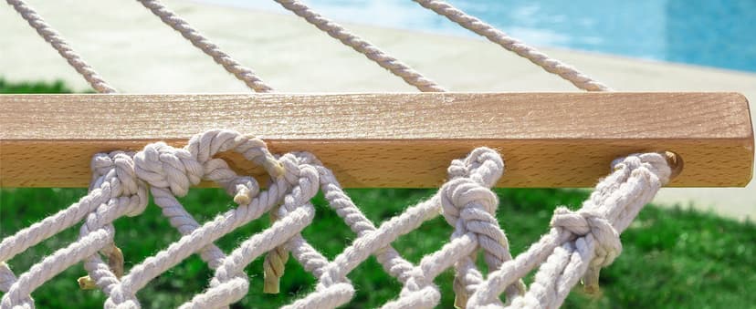 PNAEUT Double Rope Hammock with Stand Included, 12ft Heavy Duty Stand, 2 Person Traditional Cotton Rope Hammocks with Pillow for Outside Porch Patio Backyard Outdoor, Max 475lbs Capacity (Burlywood)