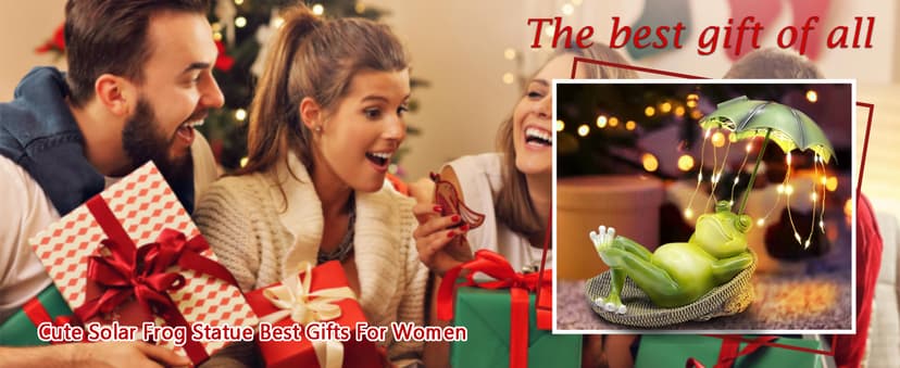 Solar Frog Garden Decor Outdoor Statue - Frogs Umbrella LED Waterproof Sculptures Lights, Cute Frog Pond/Yard Statues Outside Decoration, Home, Lawn, Patio, Resin Animal Ornament, Women/Gardening Gift