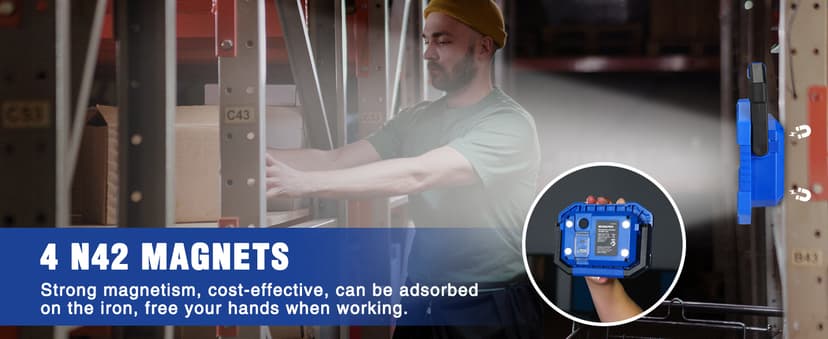 WORKPRO LED Work Light, Rechargeable Magnetic Work Lights with Stand, Portable, Waterproof, 2000LM COB Flood Light for Camping, Fishing, Car Repair, Job Site Lighting, Hiking, 4 Modes, 2 Pack