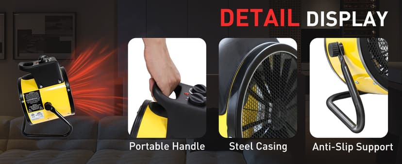 EAGLE PEAK 1500W Electrical Outdoor Heater with Thermostat, Heater for Greenhouse, Grow Tent, Garage, RV, Water Resistant IPX4, Overheat Protection Radiant Heating, Yellow