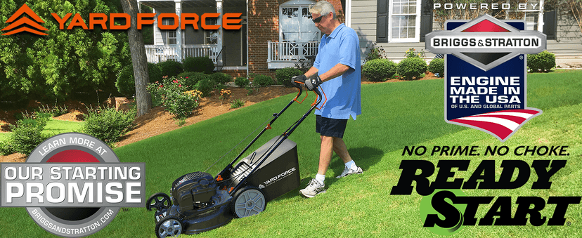 Yard Force Self Propelled Lawn Mower Briggs & Stratton 150cc Gas Engine 22-inch Steel Deck 3-in-1 Mulch, Bag, Side Discharge, 12-inch High Rear Wheels