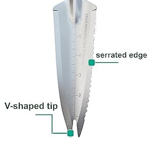 SUMIO 13.3" Alloy Steel Garden Trowel with Forked Tip and Depth Markings, Weeding Knife for Root Cutting, Transplanting, Digging, and Slit Weeding