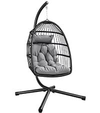 YITAHOME Hanging Egg Swing Chair with Stand Egg Chair Wicker Indoor Outdoor Hammock Egg Chair with Cushions 330lbs for Patio, Bedroom, Garden and Balcony, Dark Gray(Stand Included)