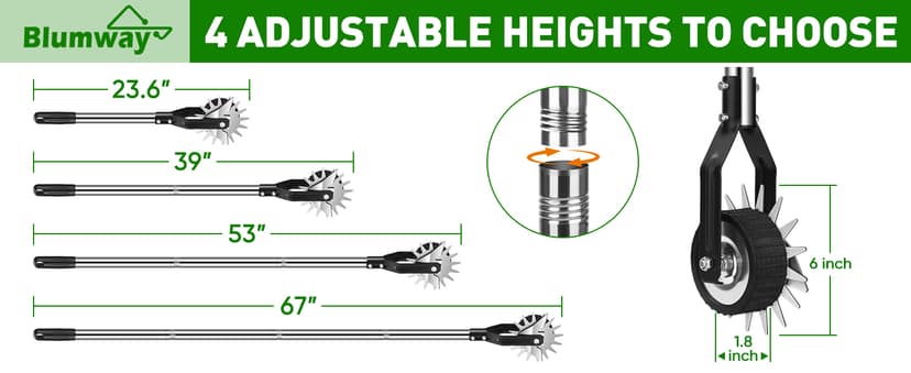 BlumWay 67 Inch Rotary Wheel Edge Trimmer, Rotary Shears, Manual Sidewalk Edgers, Length 23.6" to 67", Heavy Duty Stainless Steel Handle with Sharp Blades/Gloves