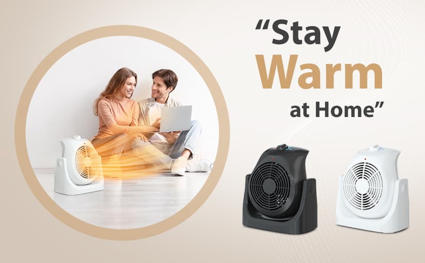 LifePlus 2 in 1 Heater Fan Combo, Portable Cooling Desk Fan, Air Circulator Fan 45° Tilt, 2 Wind Speeds, 1500W Overheat Protection Personal Small Floor for Home Office White