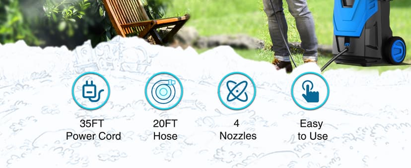 Electric Pressure Washer, 4800PSI Max 3.0GPM Power Washer Electric Powered with 20FT Hose, 35FT Power Cord, 4 Nozzles Foam Cannon High Pressure Washer for Car Patio Garden Fences(Bule)