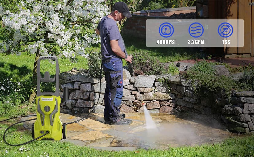 Power Washers Electric Powered - 4800PSImax 3.2GPM High Pressure Washer Car Cleaning Machine with Adjustable Spray Nozzle and Foam Cannon for Home Driveway Patio Deck, Olive Yellow