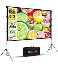 Projector Screen and Stand,Towond 120 inch Outdoor Projection Screen, Portable 16:9 4K HD Rear Front Movie Screen with Carry Bag Wrinkle-Free Design for Home Theater Backyard Cinema