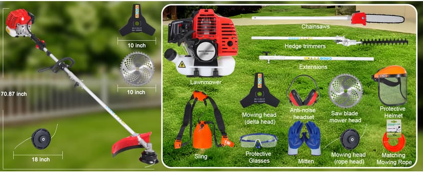 5-in-1 Weed Wacker Gas Powered – 52CC 2-Stroke String Trimmer/Edger, Pole Saw, Hedge Trimmer and Brush Cutter Blade with Extension Pole – Gas Powered Yard Tool for Landscaping (GC5080)