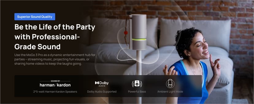 XGIMI MoGo 3 Pro NEW Outdoor Projector with PowerBase Stand, 2.5hrs Battery, Google TV with Licensed Netflix, Build-in Adjustable Stand, 450 ISO Lumens, ISA 2.0, 2 x 5W Harman Kardon