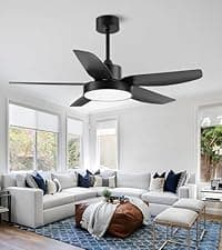 Wood Ceiling Fan with Light,Energy Saving,Ultra-Quiet DC Motor,3 Blades,6 Speed,Outdoor/Indoor Ceiling Fan for Patio,Deck,Porch,Bedroom,Living Room,Brown Walnut