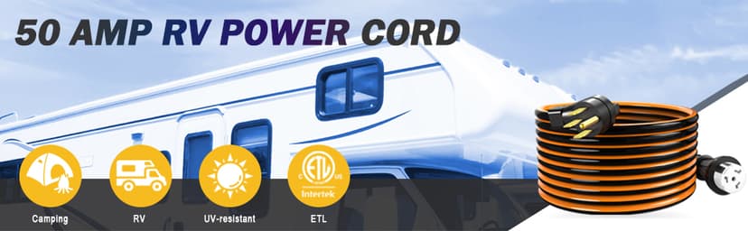 50 Amp 50 Foot RV Extension Cord, 14-50P to SS2-50R Heavy Duty STW Generator Extension Cord for RV Camper and Generator to House, with Locking Connector and Cord Organizer(50 Foot Black&Orange)