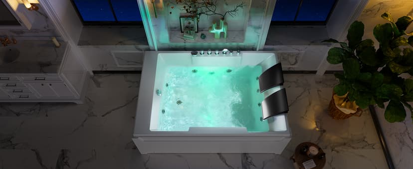 72-Inch Whirlpool Jetted Tub,Acrylic Hydro Massage Bathtub with 10 Jets, Color-Changing LED Lights,2-Person Jetted Bath Tub for Couples