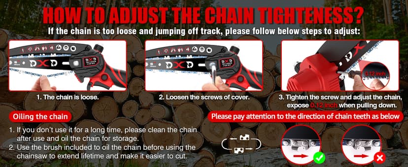 Handheld Mini Cordless Electric Chainsaw with Battery&Gas Powered Option,6-Inch chainsaw&Pruning Attachment Bar Oil Jug, Safety Gloves, Chainsaw Chain & Caseightweiaht for Tree Trimming. Wood Cutting