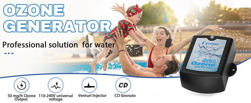 Spa Ozone Generator Kit with Venturi Injector, Ozone Generator for Hot Tub, Cold Plunge, 50mg/h Portable Ozone Generator Water, Universal: 110V / 240V (AMP-4 Plug)
