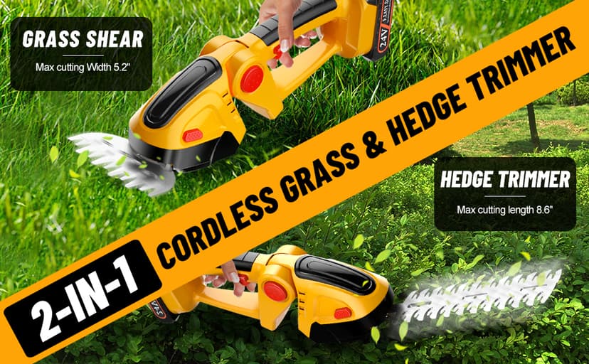 Hedge Trimmer Cordless with 21V Battery - 2 in 1 Electric Shrubbery Trimmer, Handheld Grass Shear Cutter Lightweight-Mini-Grass-Trimmer Bush Trimmer for Garden Yard Lawn Pruning