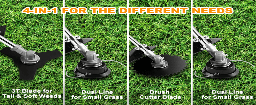58CC Weed Wacker Brush Cutter, Gas Powered String Trimmer 4-in-1 Gas Weed Eater with 4 Detachable Heads Straight Shaft 2-Cycle for Weed, Brush(Green)