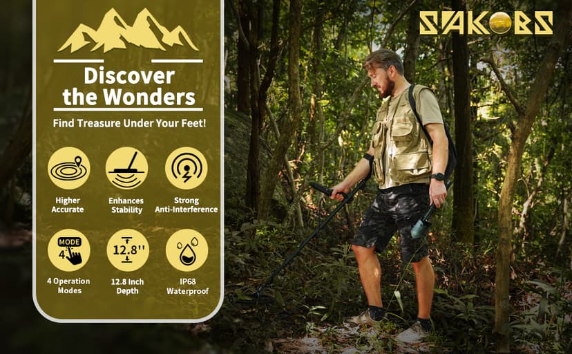 SAKOBS Metal Detector for Adults Professional – Higher Accuracy 9 Types of Metal Target Detection, 11" Waterproof Double-D Coil, New Upgraded DSP Chip and LCD Display (12.8" Detection Depth)