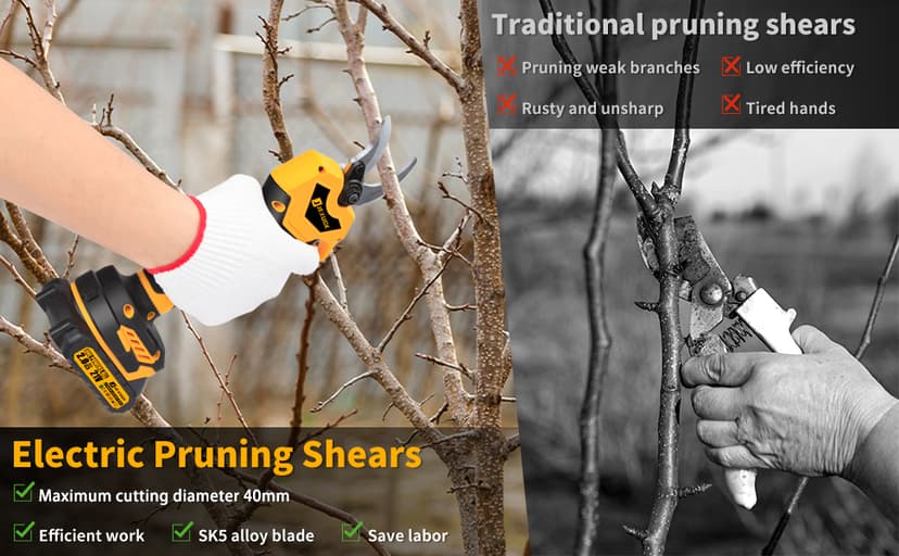 Electric Pruning Shears, 1.6" Upgraded Power Pruners Cordless with 2x2.0Ah Battery, LCD Screen Brushless Professional Gardening Tree Branch Cutter Scissors with 3 Pairs SK5 Blade & Whetstone