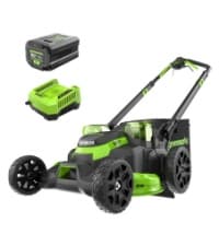 Greenworks 80V 25" Brushless Cordless (Self-Propelled) Dual Blade Lawn Mower (LED Headlight + Aluminum Handles), 4.0Ah Battery and Rapid Charger Included