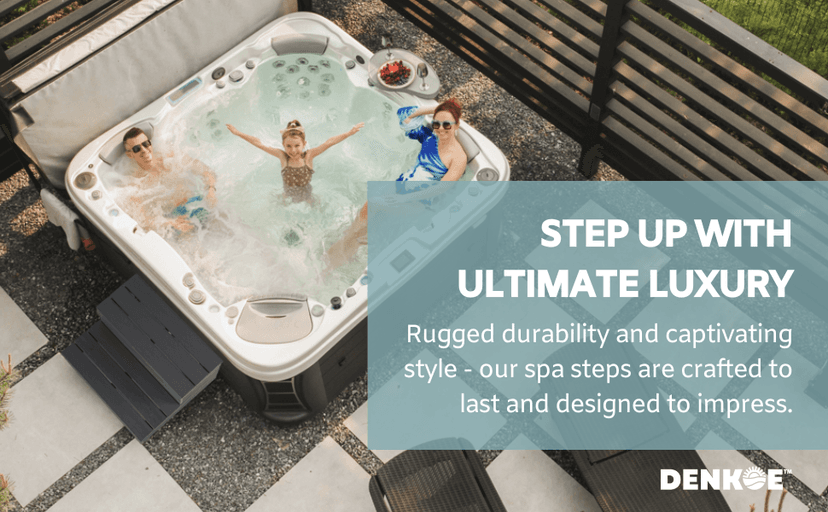 Hot Tub Steps - Wood-Looking Plastic, 100% Waterproof, Gray Non-Slip, Heavy Duty Outdoor Spa Stairs - Multi-Use for Porch, Fits Any Size