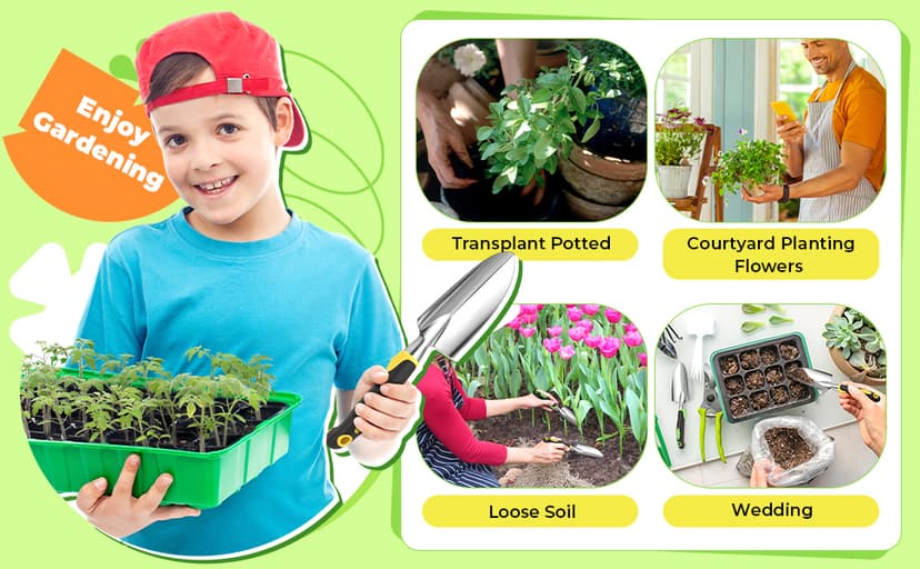 Product Image Yaocom Garden Shovel Aluminum Alloy Heavy Duty Trowel Garden Tool Small Shovels for Digging Metal Hand Trowel Spade with Soft TPR Handle for Lawn Yard Farm Home Shop Planting(12 Pcs)