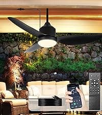 Depuley Outdoor Ceiling Fan with Light: 52 Inch Gazebo Fan Outdoor Hanging - Plug in Ceiling Fan for Patio Waterproof - Dimmable Ceiling Fan Remote App Control Black