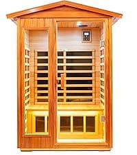 Outdoor Sauna 2 Person Infrared Sauna Far Infrared Saunas for Home 0-5 mg Low EMF Home Sauna Spa Mahogany Wood Sauna Room with Bluetooth Speakers, LED Reading Lamps, Chromotherapy Lights