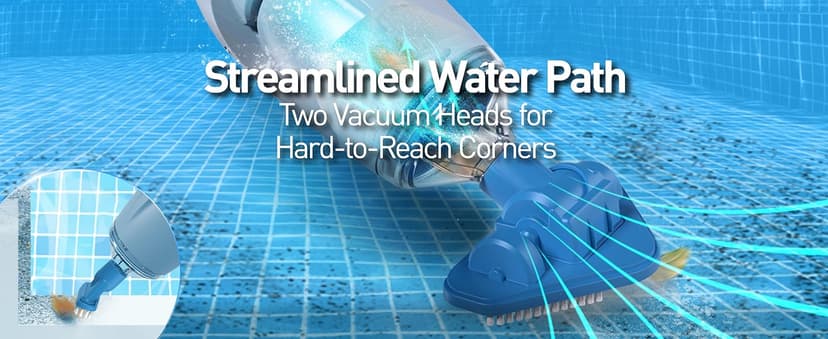 KOKIDO (2025 Upgrade) Rechargeable Handheld Pool Vacuum with Dual Brush Heads and Aluminum Pole, 60 mins Cordless Spot Cleaning Suction, Above Ground Pool, Hot Tub, Spa and Pools to 20ft, XTROVAC 110