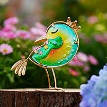 Funny Metal & Glass Bird Decor Set of 3 - Unique Colorful Indoor & Outdoor Garden Statues Whimsical Lawn Decorations Handmade Bird Sculptures Garden Decor for Outside