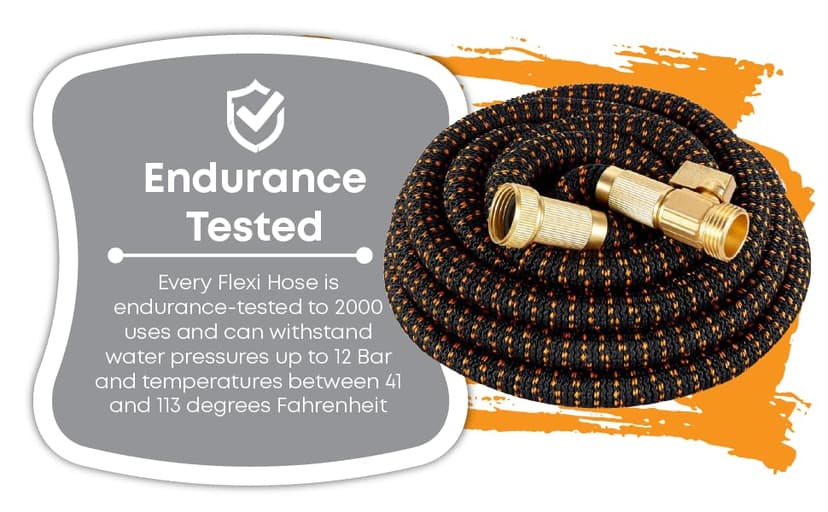 Flexi Hose Upgraded Expandable Garden Hose 50 ft Extra Strength 3/4 Solid Brass Fittings - The Ultimate No-Kink Flex 50 ft Water Hose (Black, 50FT)