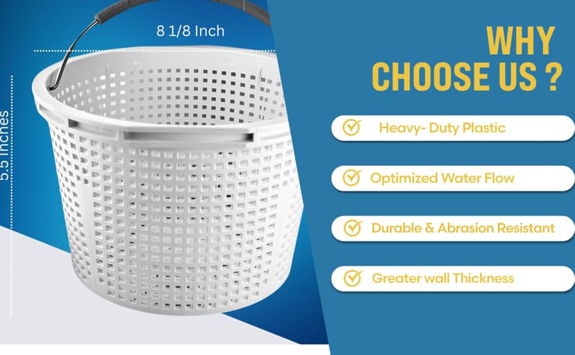 Swimables Pool Skimmer Basket Compatible with Waterway Skimmer Basket 542-3240 for Renegade Skimmers Pool Basket | Built-in Brass Weight | 316 Stainless Steel Handle & Convenient Rubber Grip