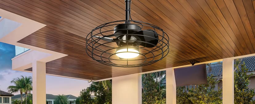 Outdoor Ceiling Fans with Light for Patios, 20'' Wet Rated Gazebo Fan Remote&APP Control, Dimmable Hanging Fan with Plug in Cord for Pergola, Black