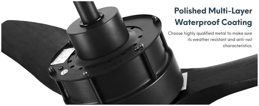 EKIZNSN 42“ Wet Rated Gazebo Ceiling Fans Outdoor Hanging for Patios Waterproof, Pergola Ceiling Fan with Light, Hook Installation, Black