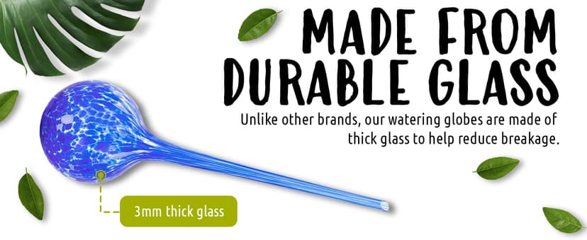 LGL Plant Watering Globes - Automatic Self Watering Globes. Decorative Self Watering Planter Inserts Made From Hand-Blown Durable Glass. Self Watering Spikes to Support Plant Health. 4 Pack, Jumbo.