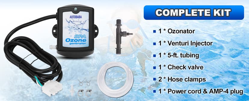 50-100mg/h Spa Ozone Generator Kit SPA-124, Provide High Output of Stable Ozone for Spas, Hot Tubs and Cold Plunge, Ozone Kit Generator for Home - Universal: 110V / 240V (AMP-4 Plug)