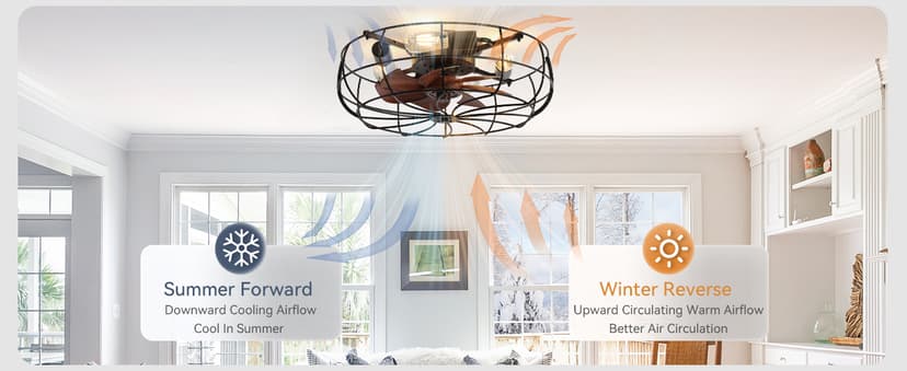 LEDIARY 20" Caged Ceiling Fans with Lights and Remote, Flush Mount Bladeless Ceiling Fan Low Profile, Small Farmhouse Industrial Enclosed Ceiling Fan with Light for Bedroom, Kitchen, Indoor