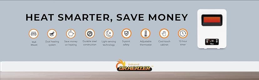 Dr. Infrared Heater Ecoheat Wall Hung or Wall Mounted Electric Space Heater, Dual System with Infrared and Fan Forced, Remote Control, 1500W, White