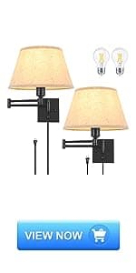 TRLIFE Wall Sconce Plug in, Dimmable Wall Sconce Wall Lights with Plug in Cord and Dimmer On/Off Knob Switch, Swing Arm Wall Light for Bedside Bedroom Stairway Living Room(1 Pack, 1 Bulb Included)