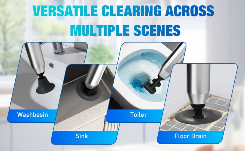 High Pressure Toilet Plunger, Air Drain Blaster Gun with Visual Barometer and Stainless Steel Plungers, Powerful Drain Clog Remover Tool for Sink, Toilet, Floor Drain - Heavy Duty Toilet Plungers