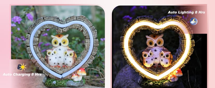 Solar Owl Garden Statue, Outdoor Waterproof Handmade Resin Statue,Garden Sculpture with Solar LED Lights, Warm Owl Statue Decoration, Suitable for Roads, Yards, lawns (Warm Owl Family)
