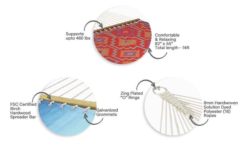 Fab Habitat Rope Recycled Polyester Hammock - Miami - Natural - Indoor/Outdoor, Quick Dry, 2 Person 400 lbs Capacity - Patio, Poolside, Backyard, Garden, Beach, Balcony - 12-14 ft Adjustable