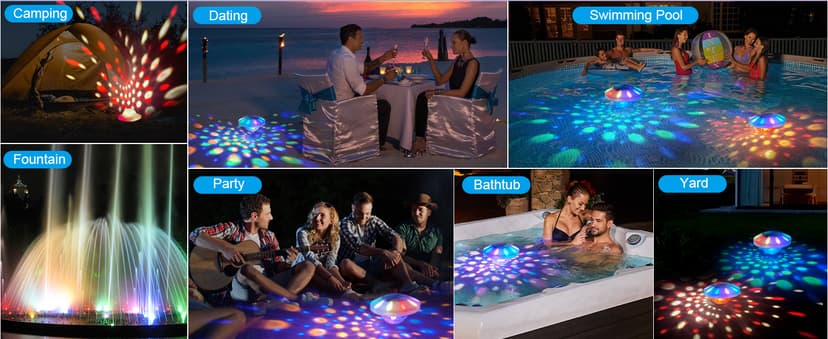 Rechargeable Floating Pool Lights: Remote Control Pool Lights That Float with 6 Dynamic Lighting IP68 Waterproof RGB Upper and Lower Floating Lights for Hot Tub Pool Garden Party 1 Pack