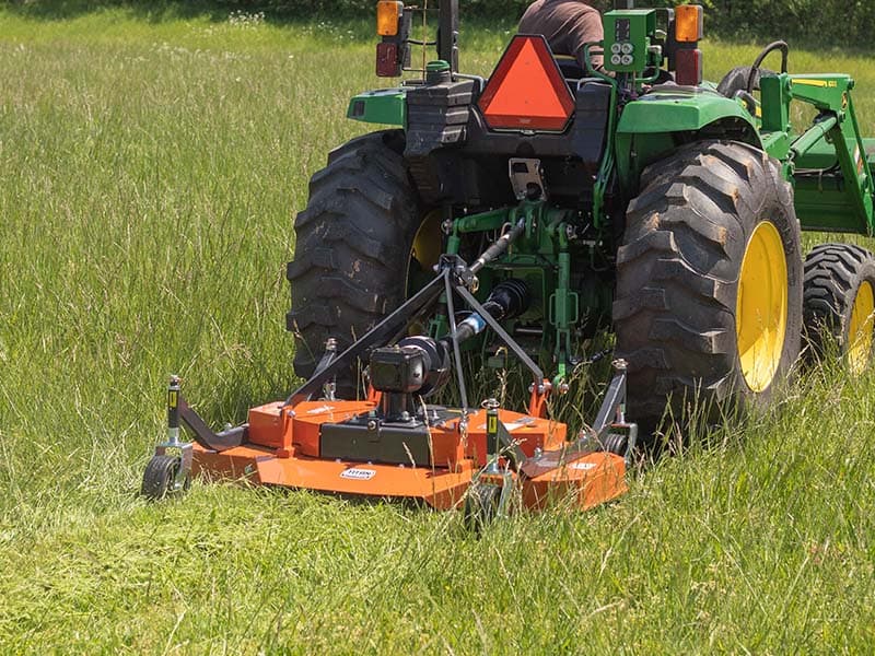 Titan Attachments 3 Point PTO Finish Mower, 60" Cutting Width, Category 1 Hitch, Rear Discharge, Requires 25-40 HP Tractor, Low-Noise Cast Iron Gearbox, Orange Finish