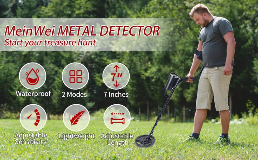 Metal Detector for Adults & Kids - Adjustable Stem, High Accuracy & 10" Waterproof Coil. Disc/All Metal Modes for Coin & Gold Detection by Beginners