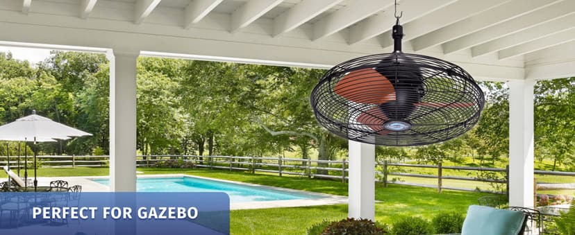 Tornado 20-Inch Outdoor Downrod Mount Ceiling Fan – IPX4 Water-Resistant, Remote Control Included, 3 Speed Settings, 3300 CFM, 10-Foot Cord, UL Safety Listed