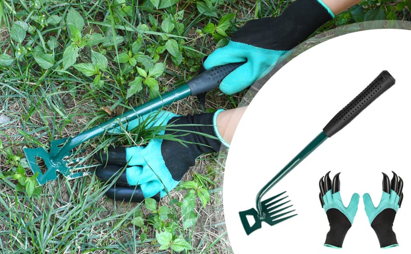 Weeding Artifact Uprooting Weeding Tool Claw Gloves Kit, 6 Teeth Dual Purpose Weed Puller, for Yard Farm Gardening Cultivating Loosening Weeding Mulching Planting Steel Hand Weeder