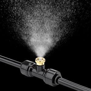 Misting Cooling System 98.4FT (30M) Misting Line + 50 Brass Mist Nozzles + 50 T-Connectors + 1 Faucet Adapters (3/4") Outdoor Mister for Patio Garden Greenhouse Trampoline for Waterpark