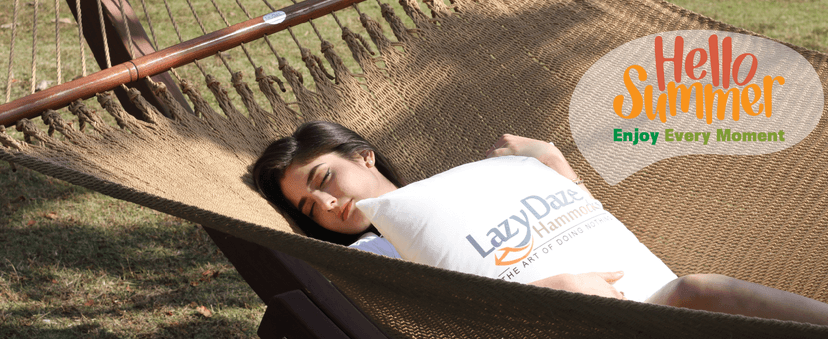 Lazy Daze Hammocks 10.5 FT Double 2 Person Caribbean Rope Hammock, Hand Woven Polyester Hammock with Spreader Bars, for Outside Outdoor Backyard Patio Poolside,450 LBS Capacity, Tan