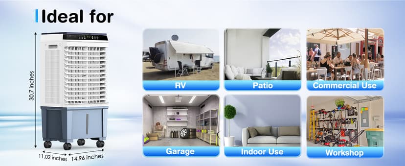 Air Choice Portable Evaporative Air Cooler, 1800 CFM Swamp Cooler with 6 Ice Box & 5.3 Gal Water Tank, 110° Swing, 3 Speeds, Upgraded Remote, 12H Timer, 3-in-1 Air Cooling Fan for Outdoor Indoor, Gray